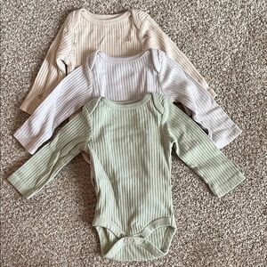 Cloud Island Ribbed Long-Sleeve Baby One-Piece Bodysuit - Sage/Light Gray/Cream